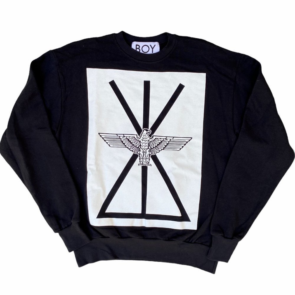 BOY LONDON Men's Designer Black Spell Out Eagle Hawk Pullover Sweatshirt Sz S‍